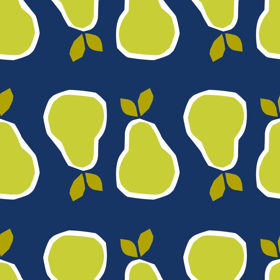 Seamless pattern with green pears on a blue background. Modern style. Vector background