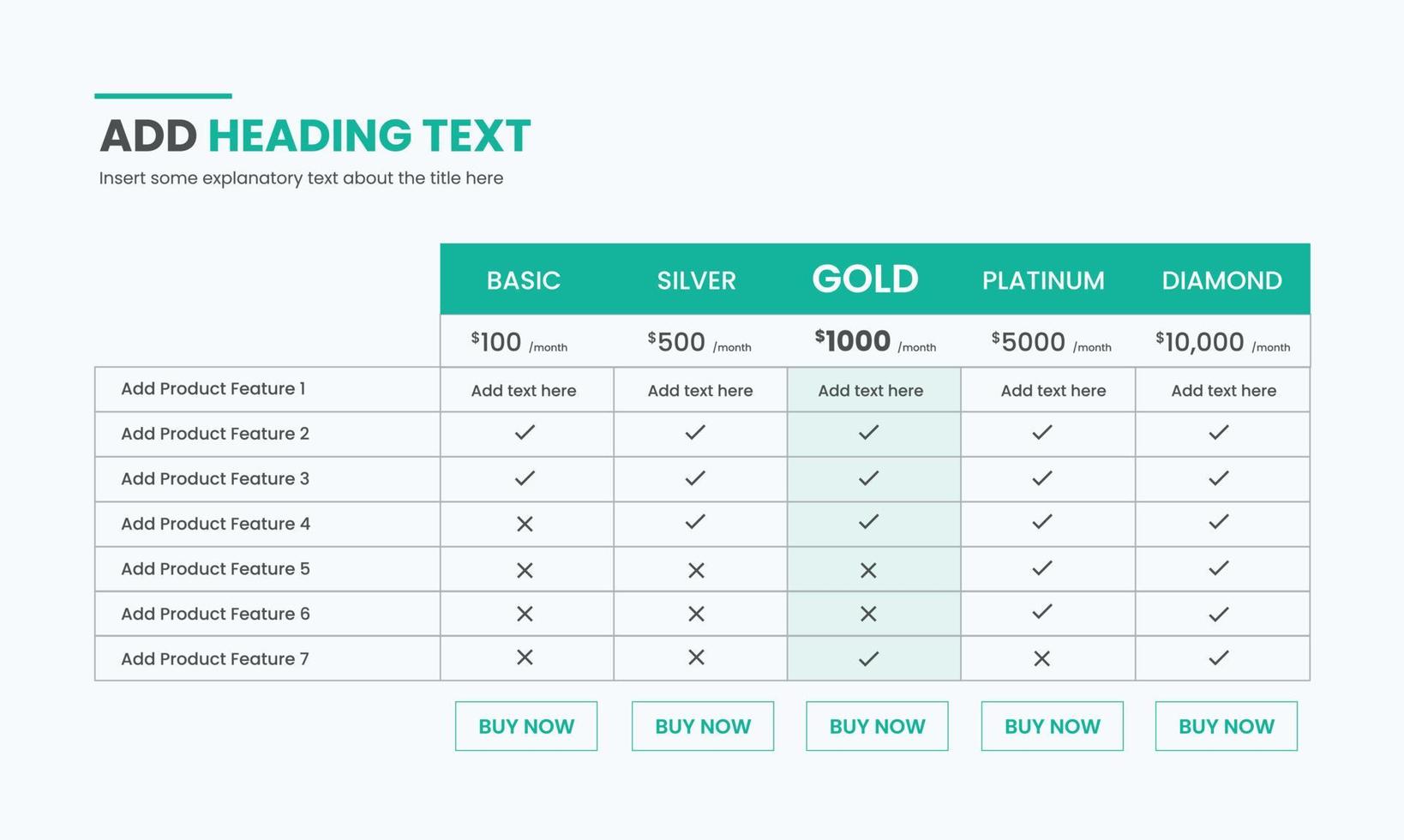 Clean Price Table Template for Website and Applications. vector