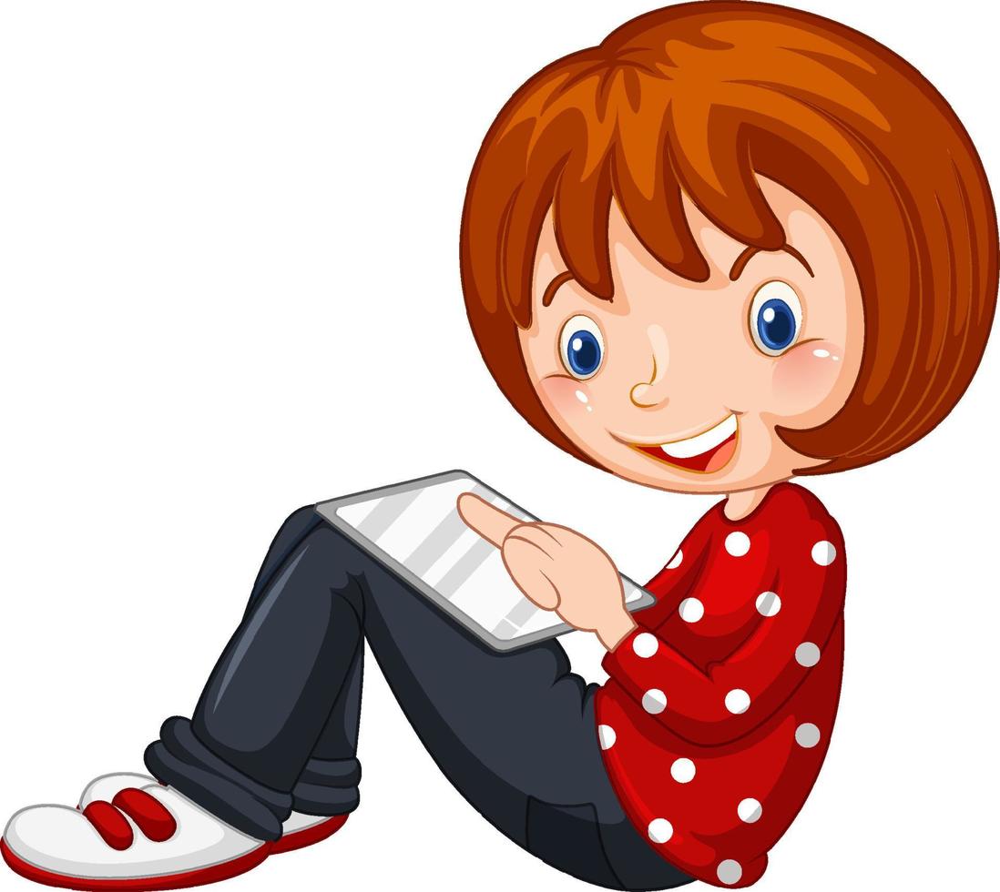 Little girl looking at tablet vector