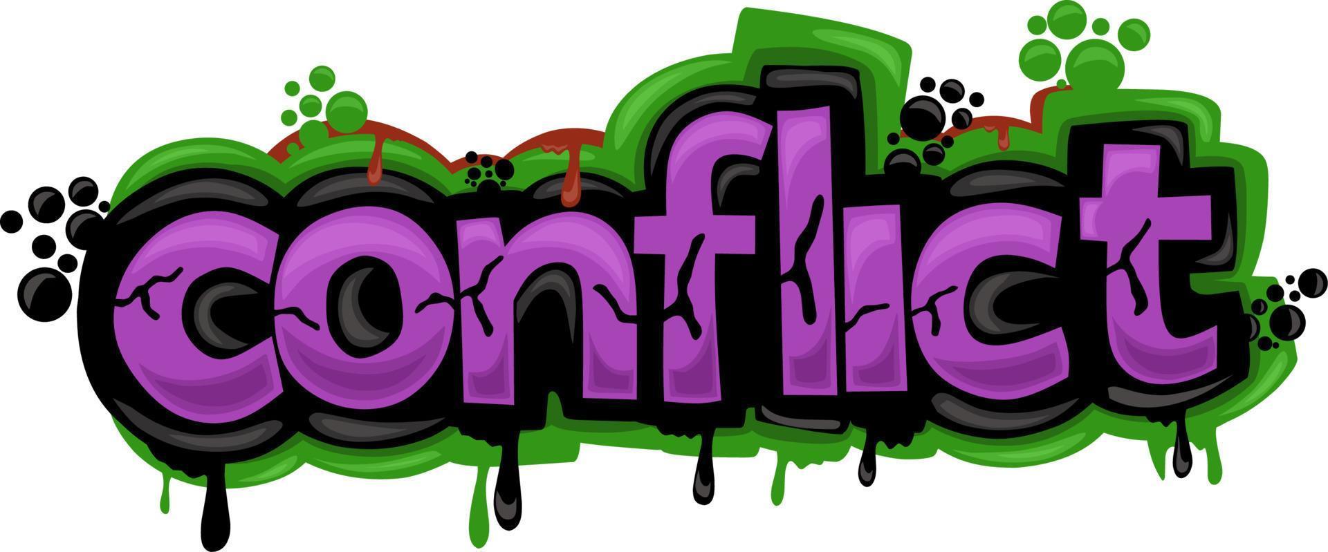 diseño de graffiti de escritura de conflicto colorido vector