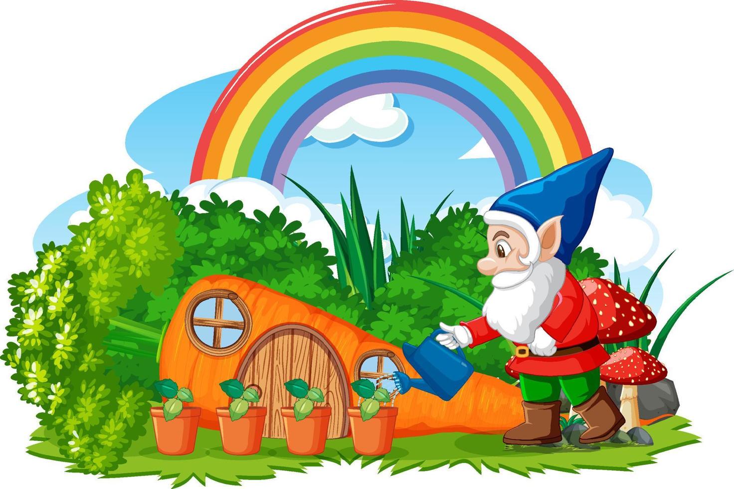 Fantasy carrot house with rainbow in the sky vector