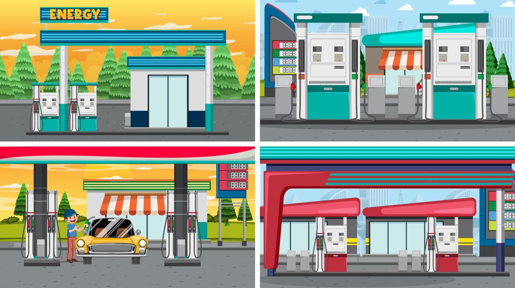 Set of oil petrol and gas relevant scene vector