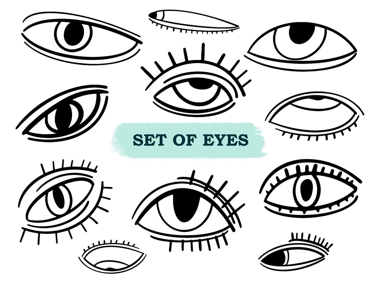 Vector Collection of hand drawn human eyes in line style. Cartoon doodle eyes.