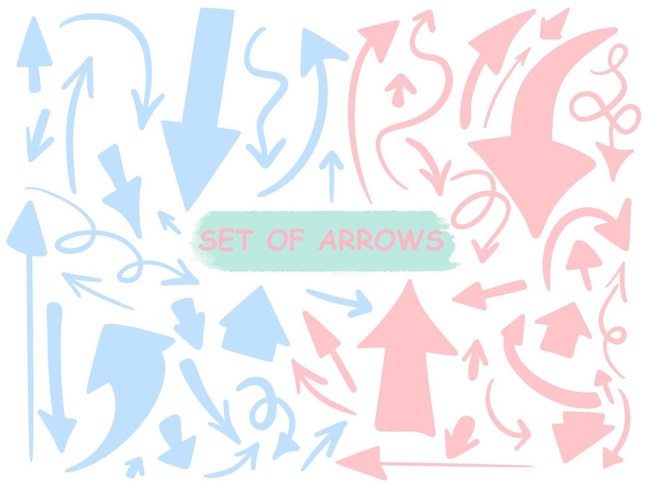 Vector hand drawn arrows icons. Large collection of blue and pink pointers.