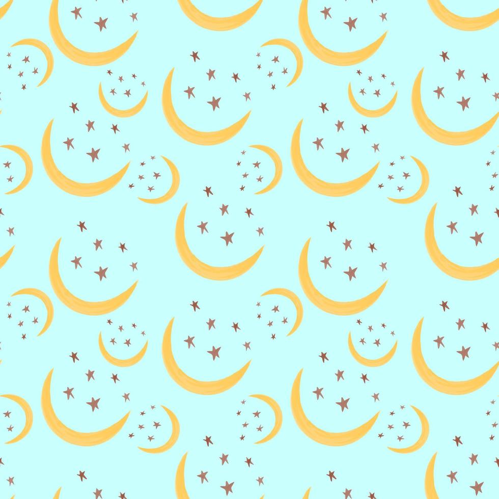 Vector Seamless pattern with crescent moon and stars in boho style. Children's background.