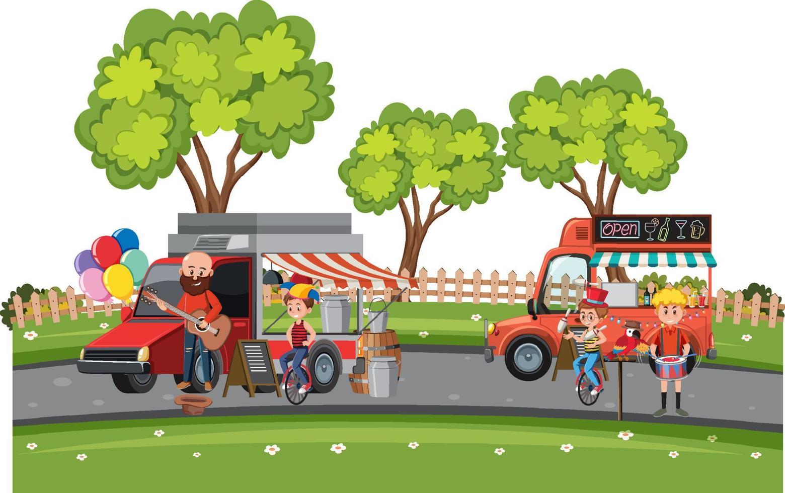 Park scene with people playing music vector