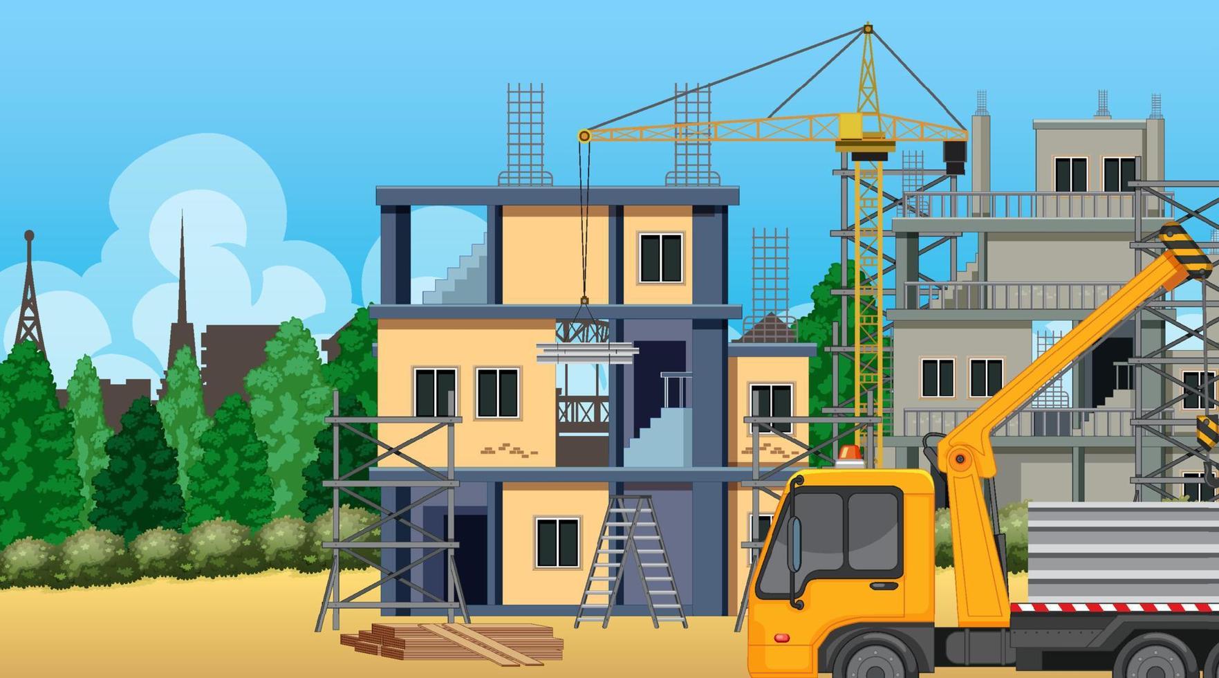 Building construction site scene vector