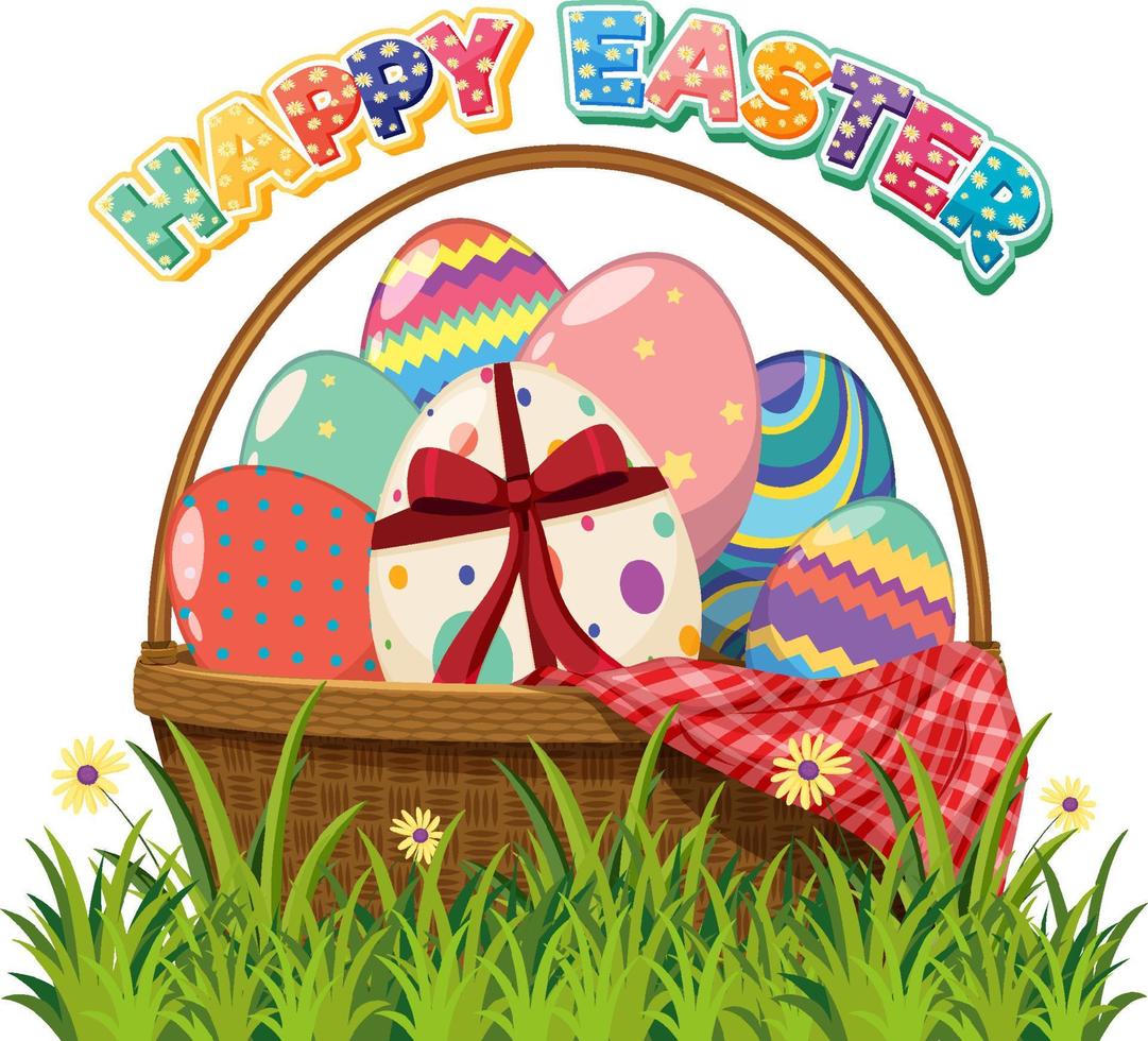 Happy Easter design with eggs in basket vector