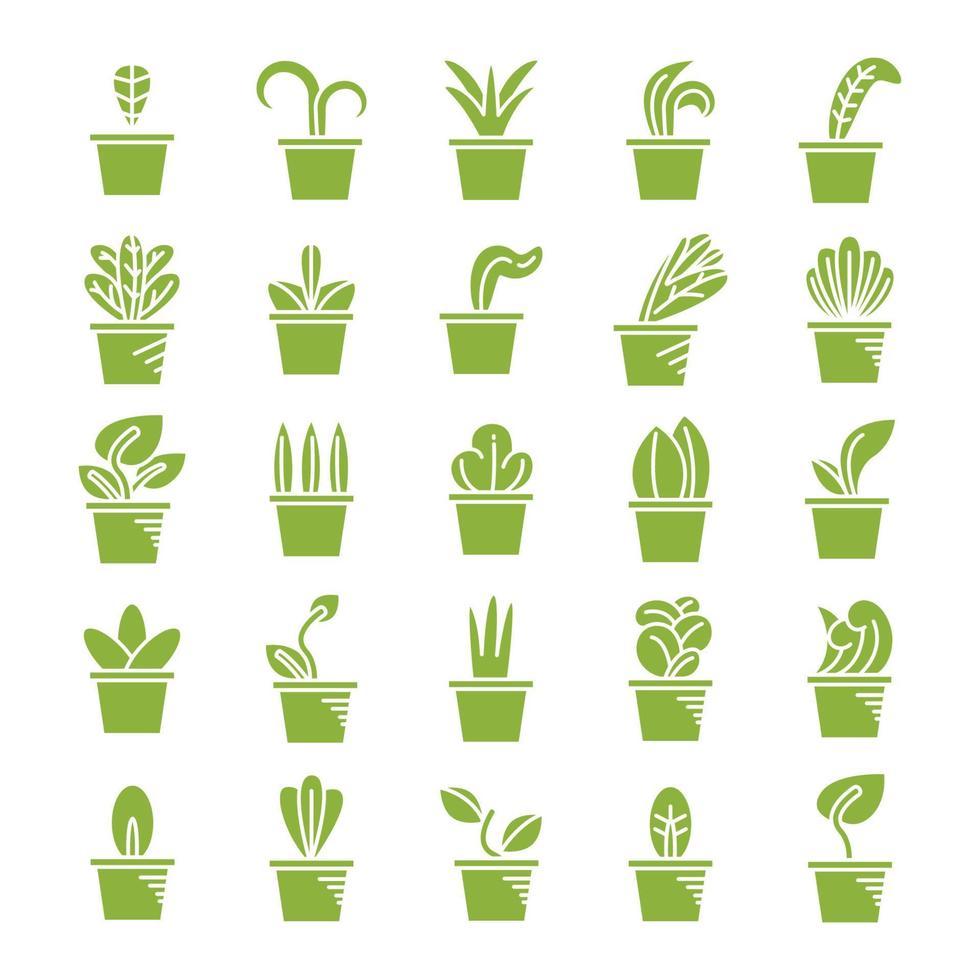 green plant pot icons set vector