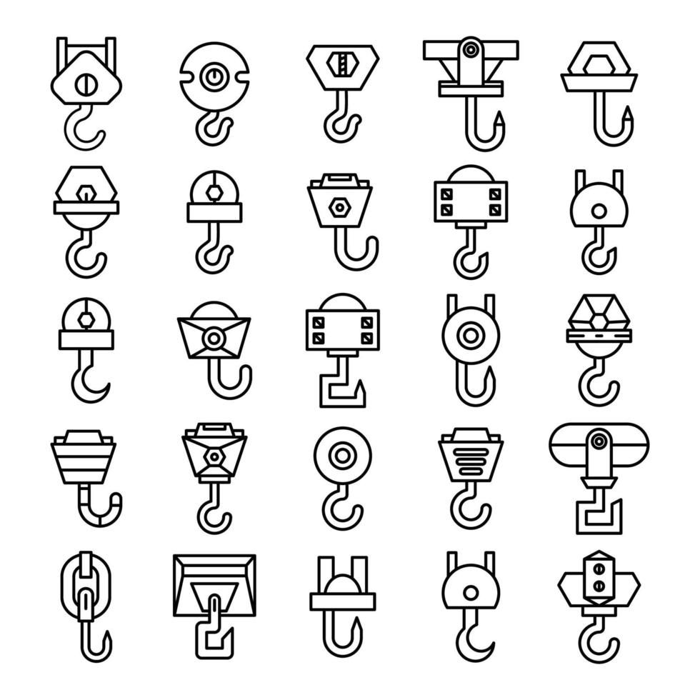 pulley and crane hook icons set vector