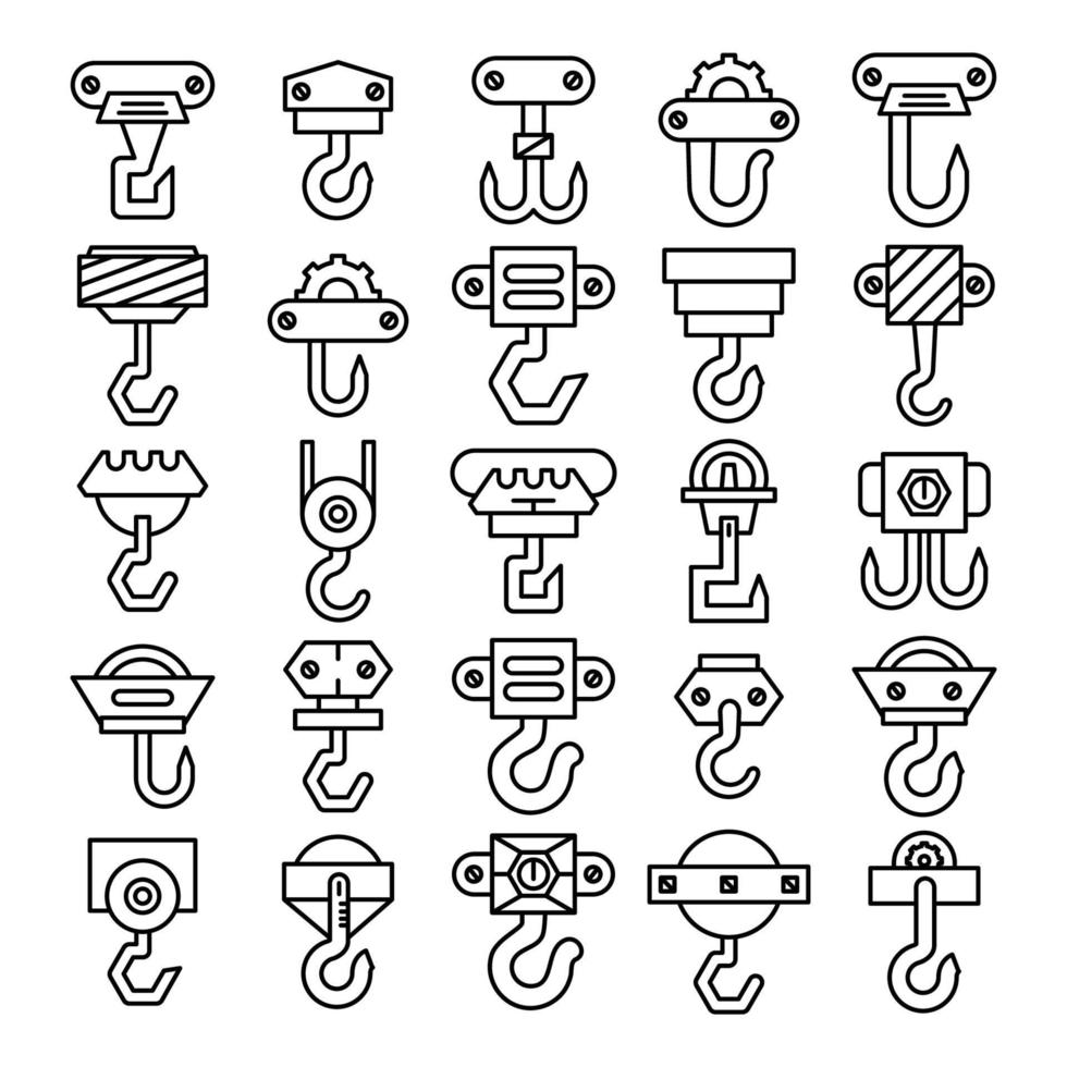 conjunto de iconos de gancho de grúa industrial vector