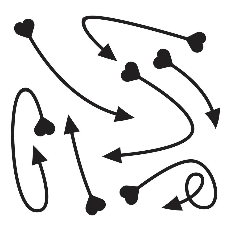flecha curva y cola en forma de corazón ilustración vector
