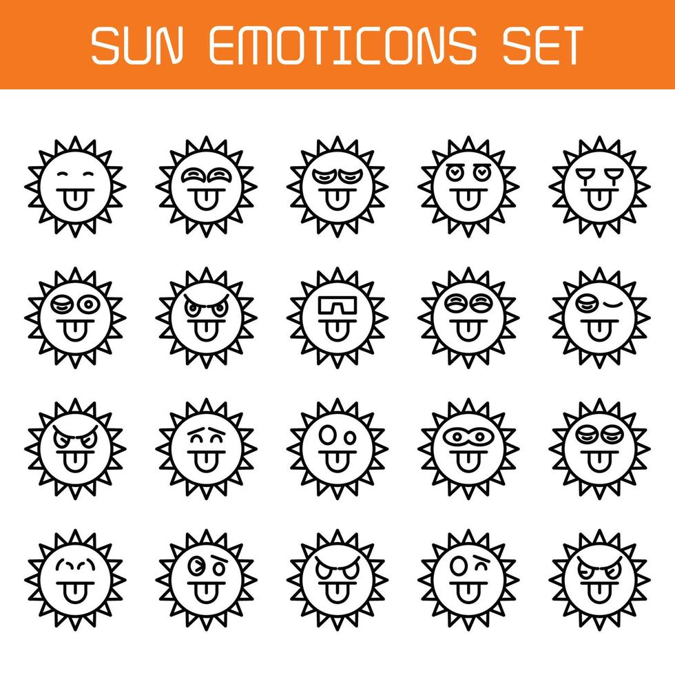 cheeky sun emoticons set vector