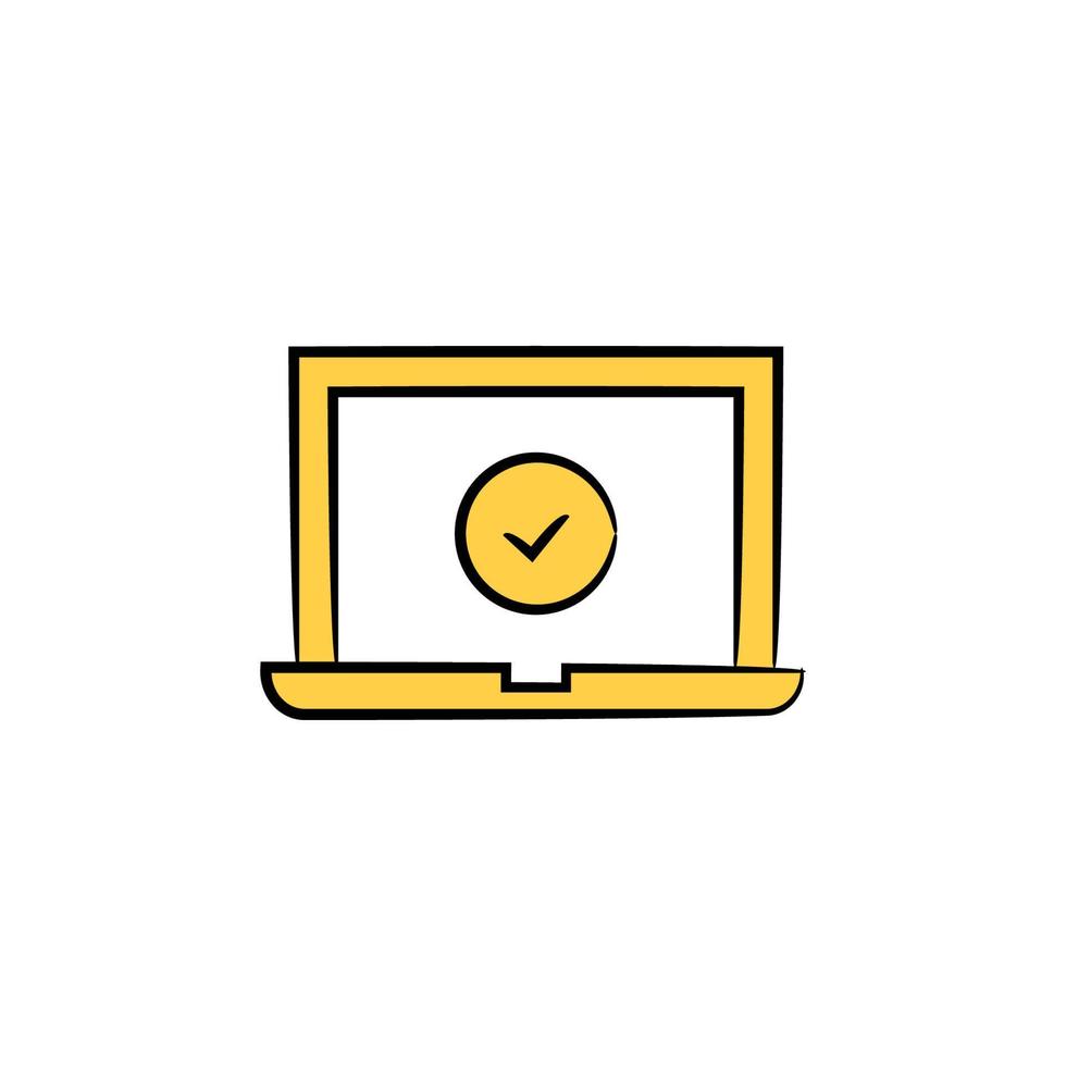 laptop and check mark icon yellow theme illustration vector