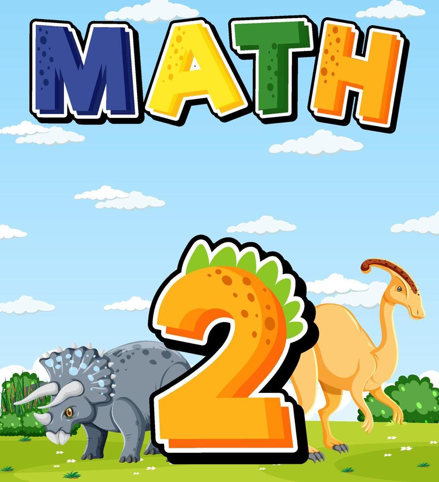 Two dinosaurs with number two cartoon vector