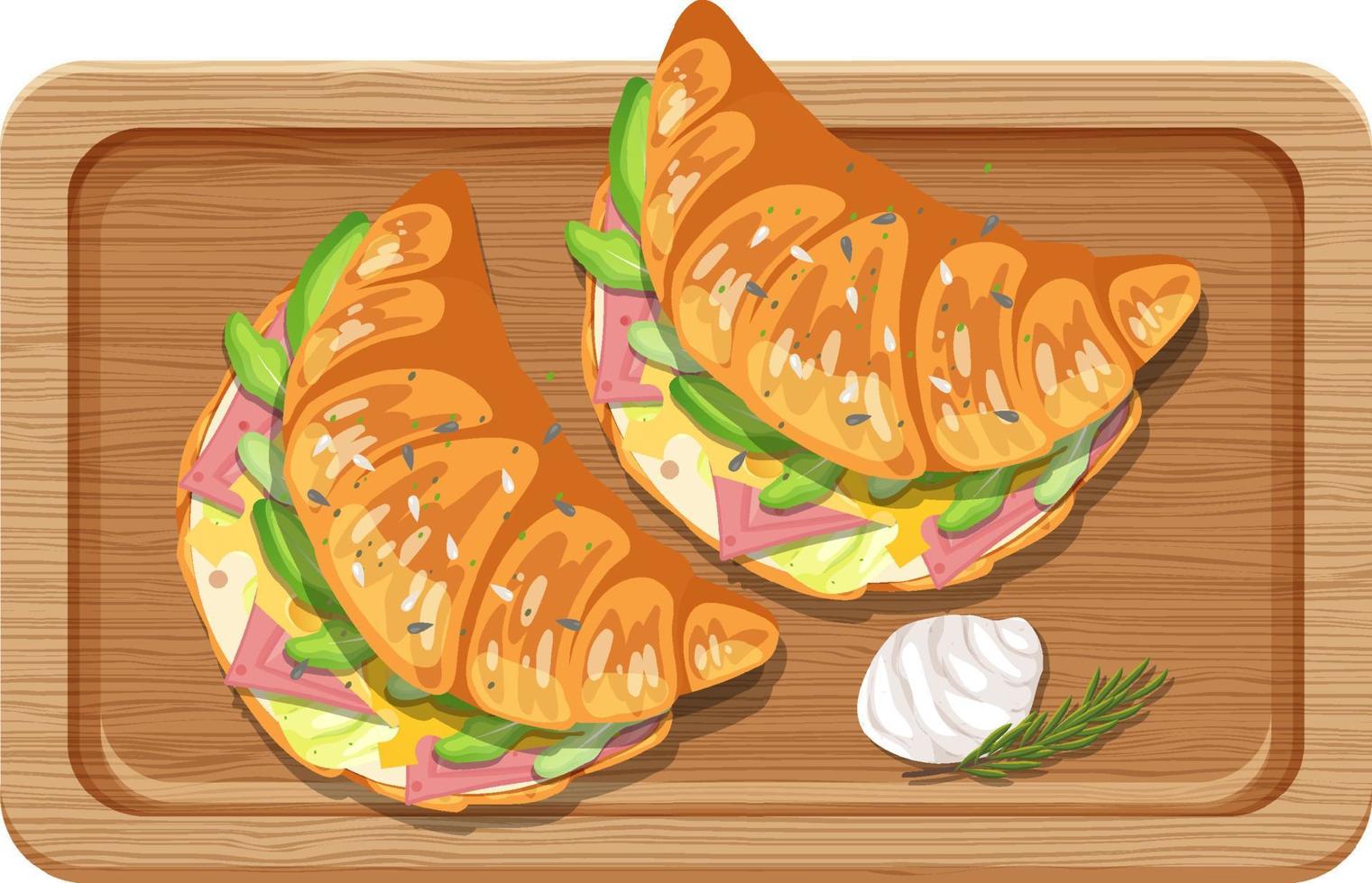 Top view of breakfast on a wooden tray vector