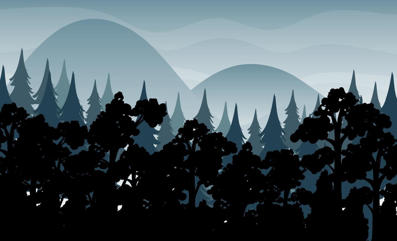 Silhouette shadow of forest scene vector