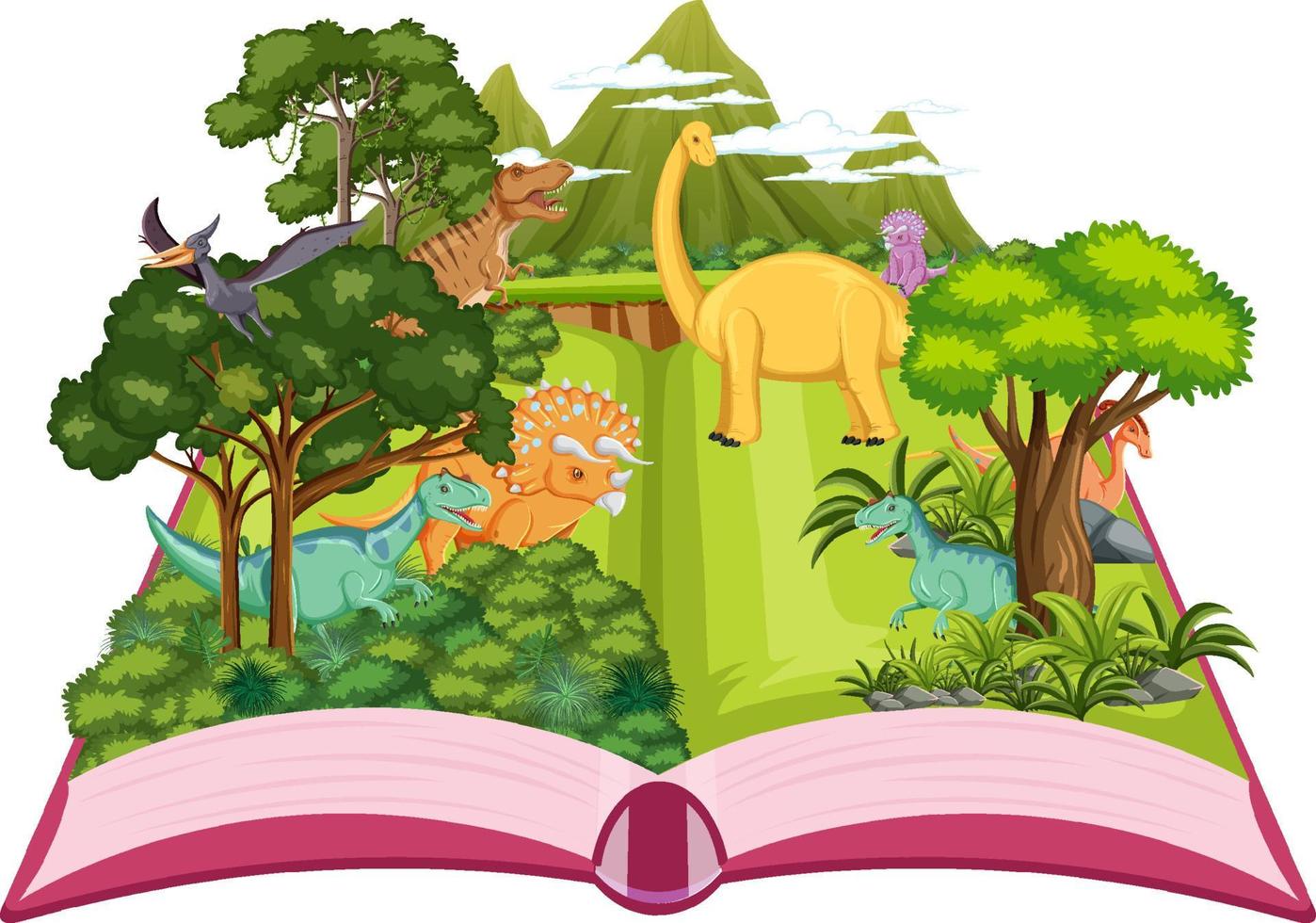 Pop up book with outdoor nature scene and dinosaur vector