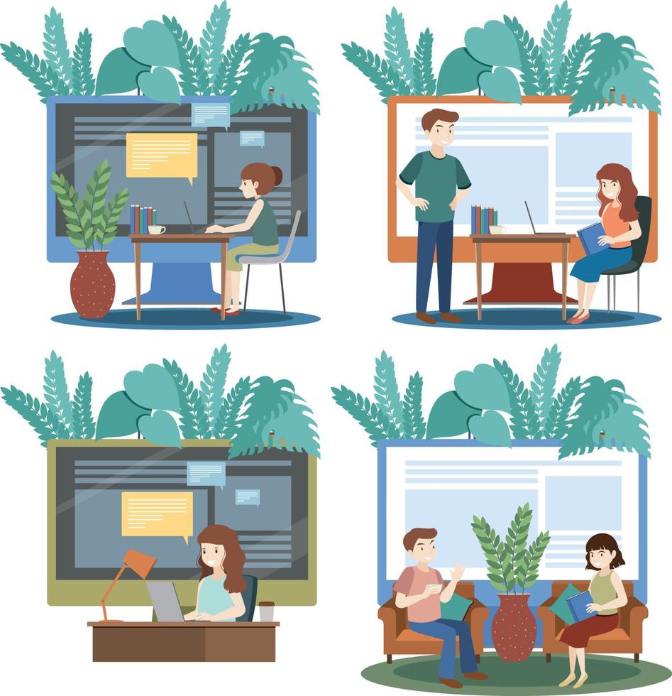 Set of different living room interior in flat style vector