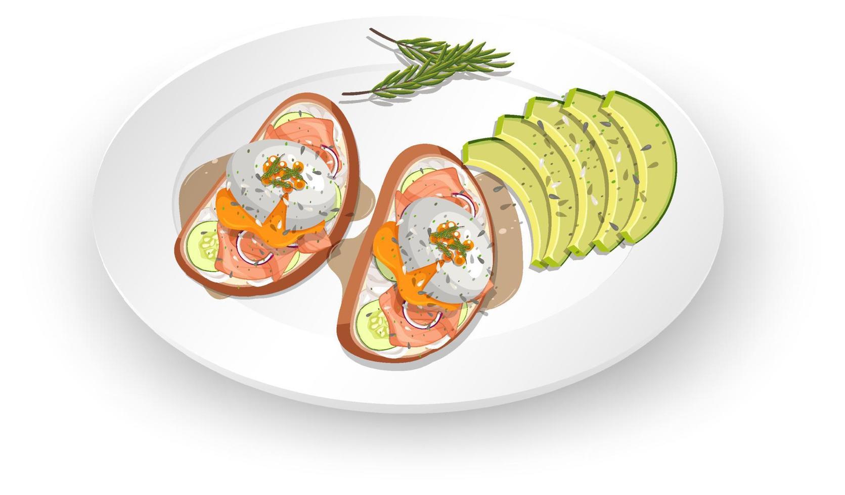 Top view food, egg benedict and avocado on white background vector