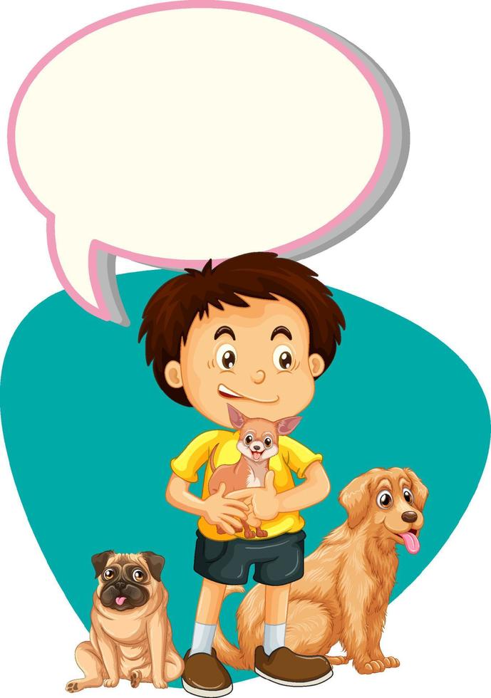 Speech bubble template with boy and dogs vector