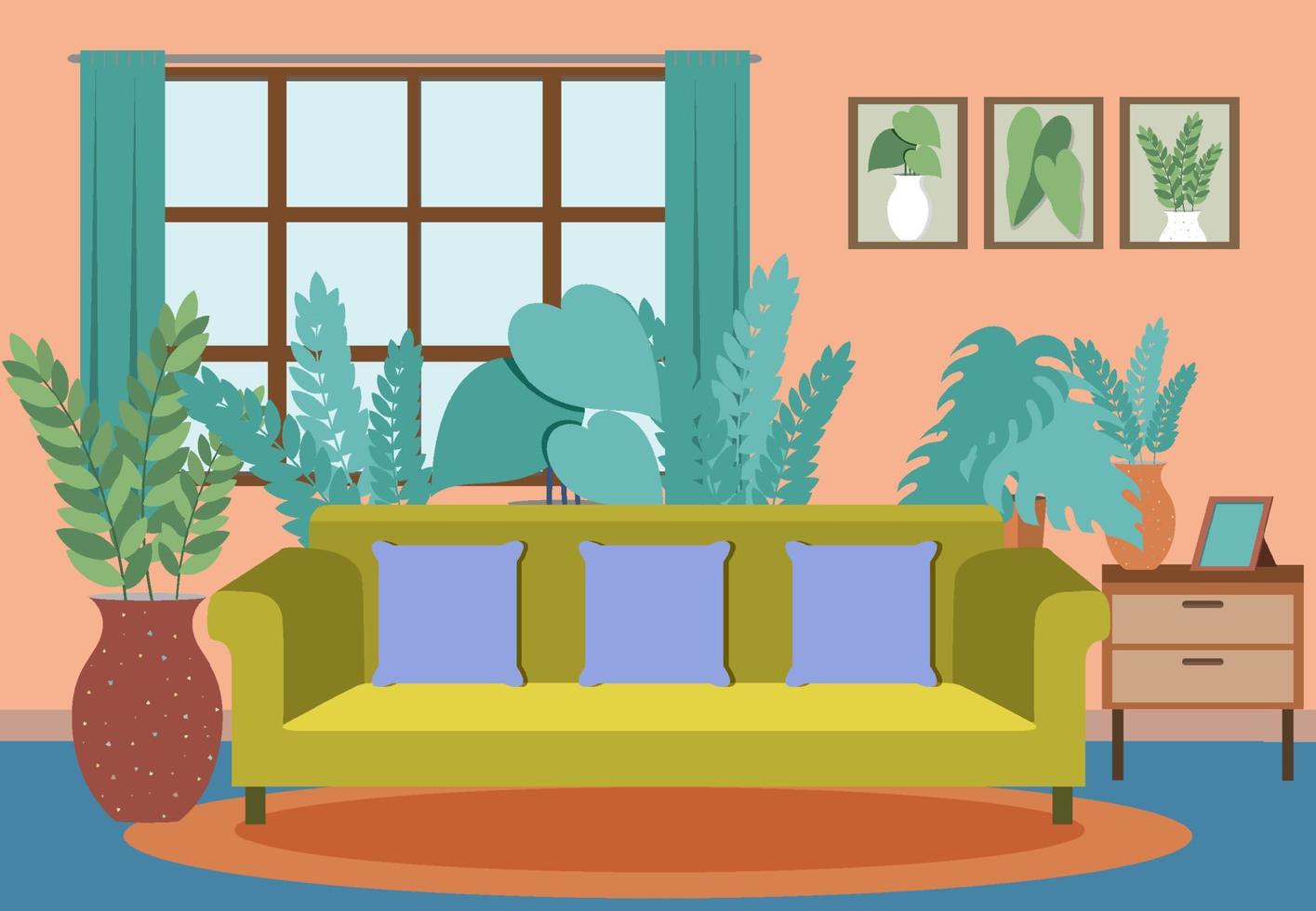 Living room interior in flat design concept vector