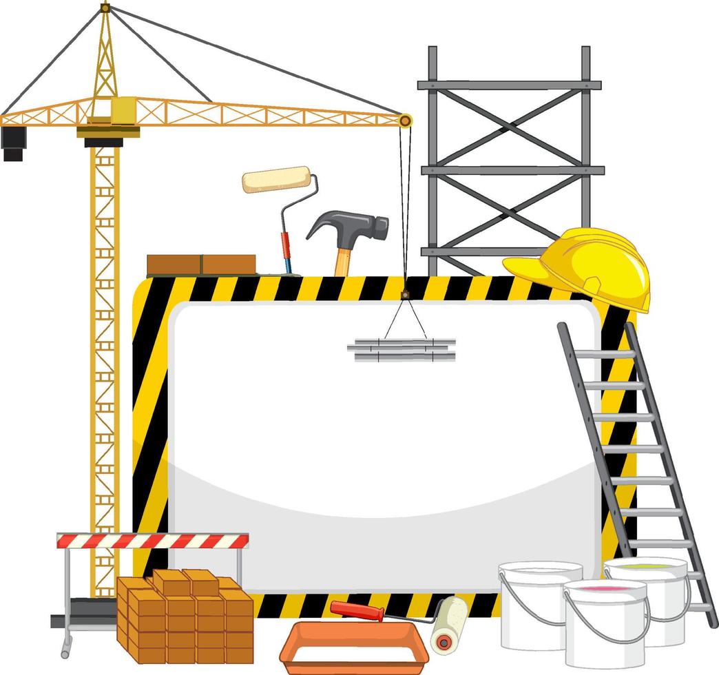 Empty banner with construction objects and elements vector
