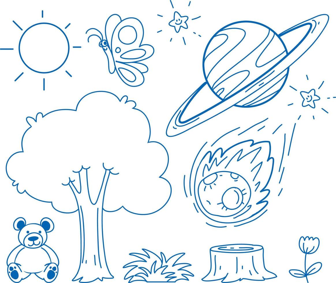 Set of simple children hand drawing objects vector