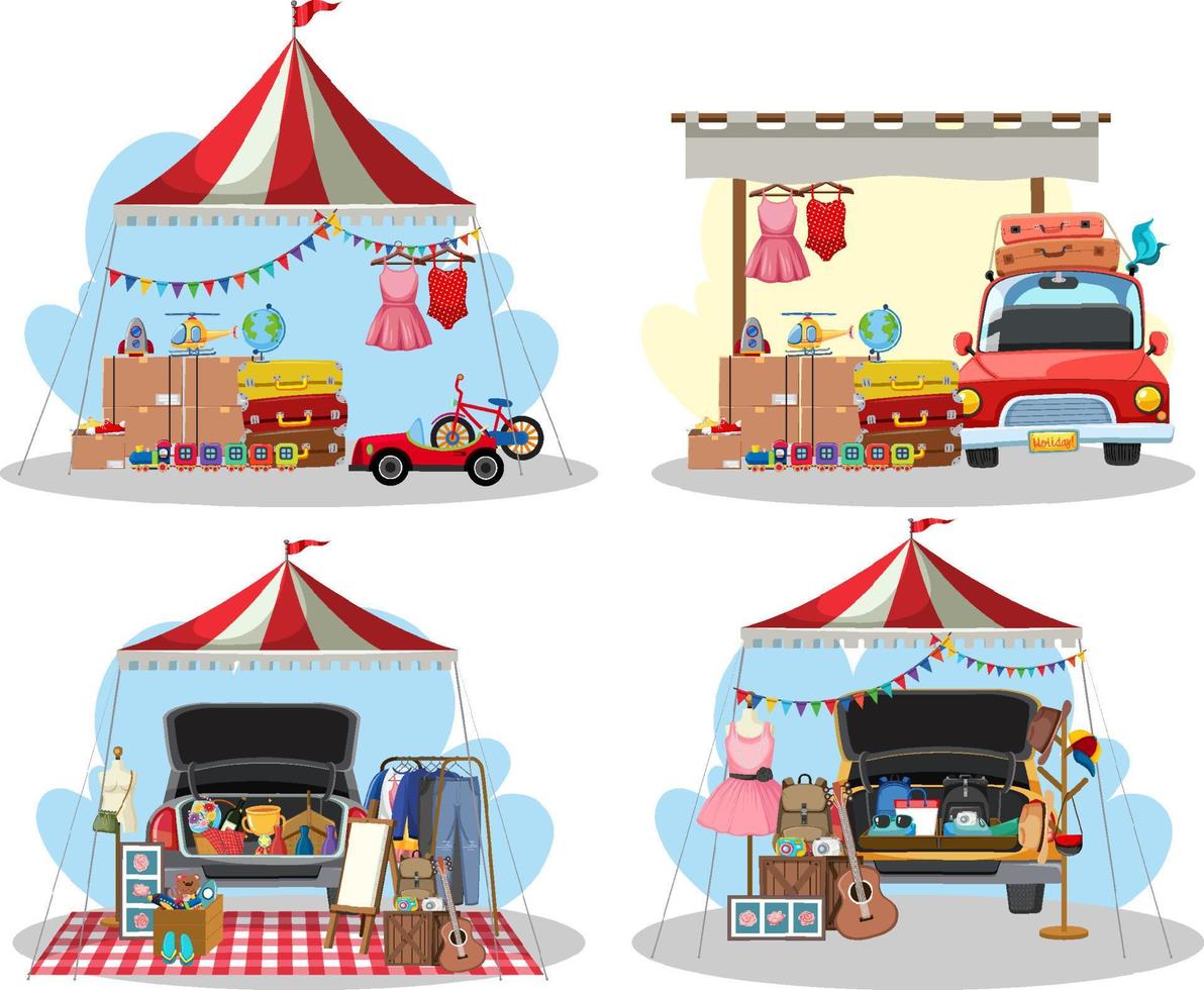 Flea market concept with set of different stores vector