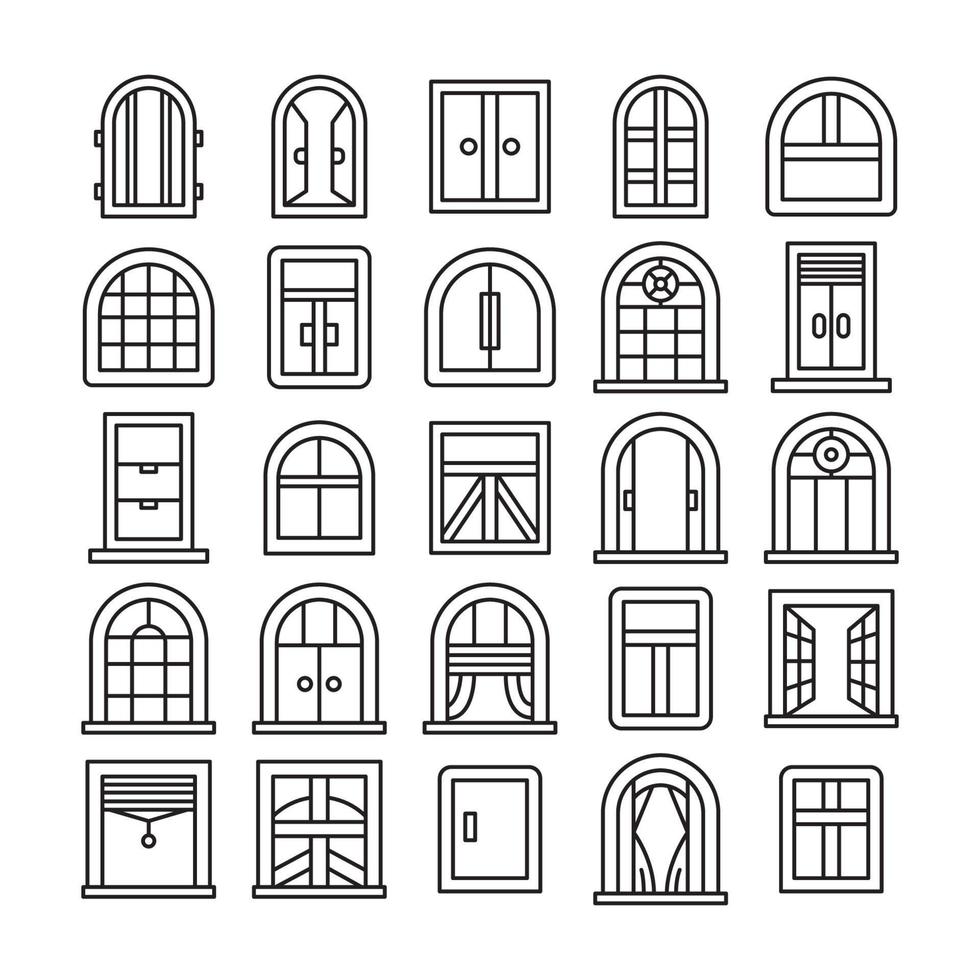 iconos de línea de puerta y ventana de arco vector