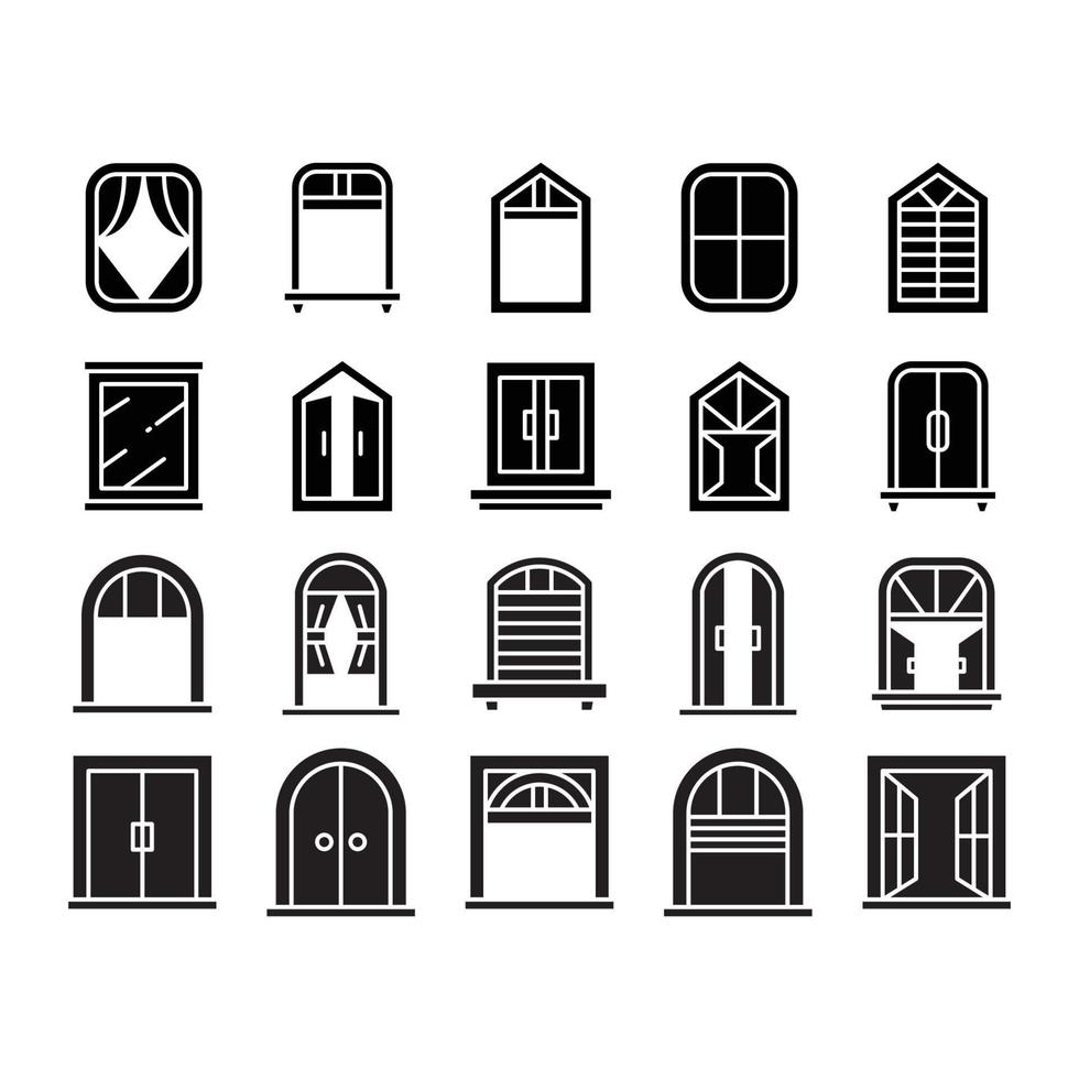 window and curtain icons vector set