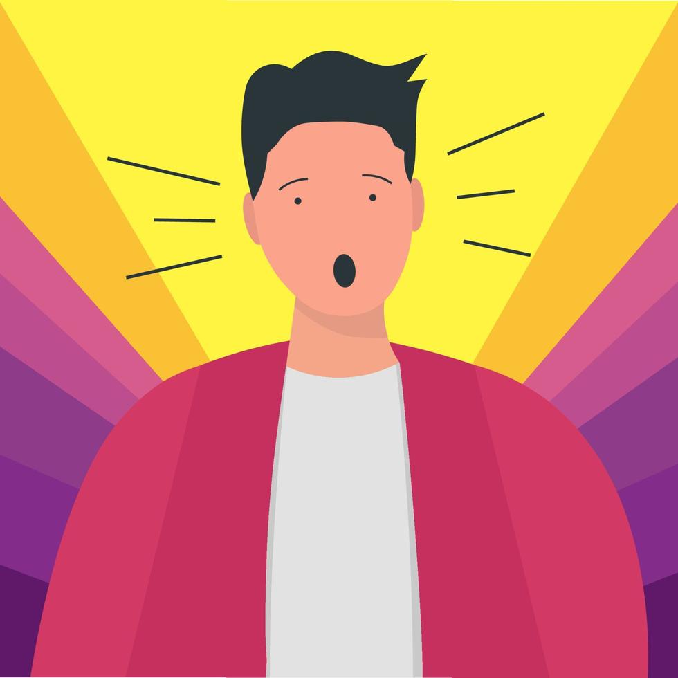 flat illustration cute man shocked and surprised face expression vector