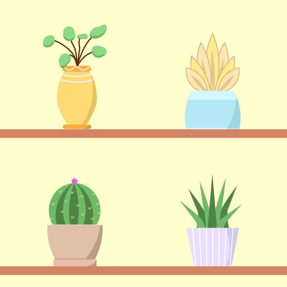 conjunto de macetas decorativas y plantas ilustración vectorial con fondo claro y oscuro vector