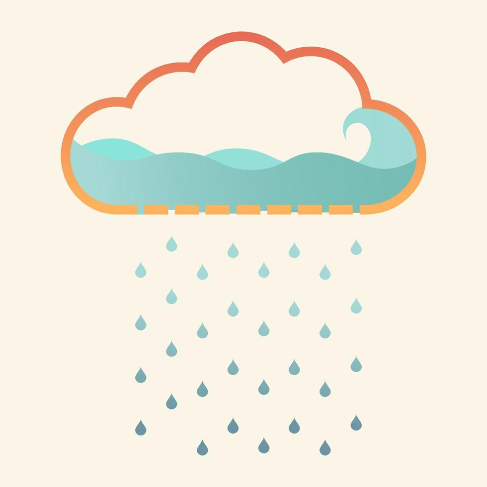 retro style illustration of clouds filled with water and raining vector