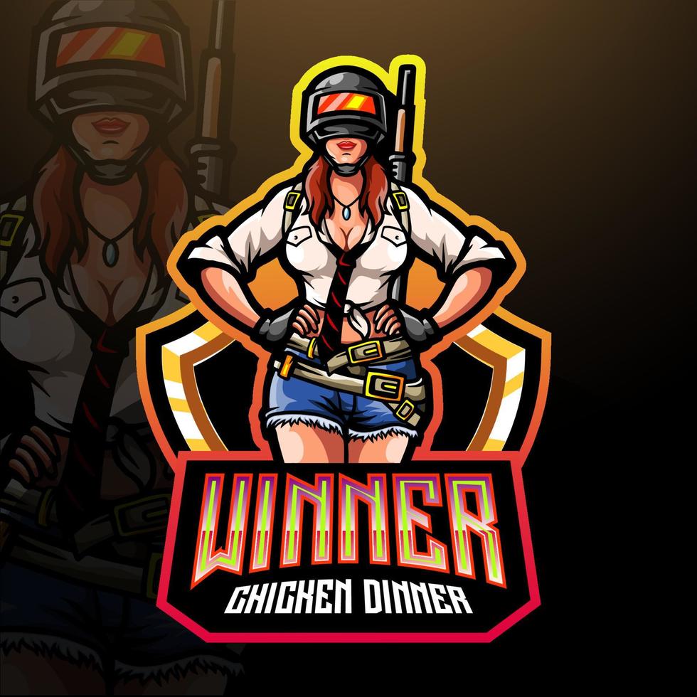 Woman shooter esport logo mascot design. vector