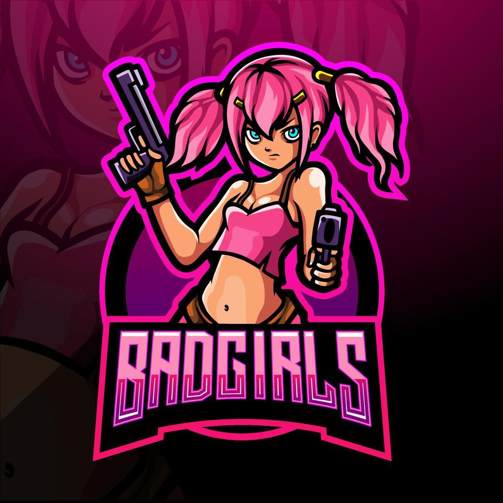 Bad girl esport logo mascot design vector