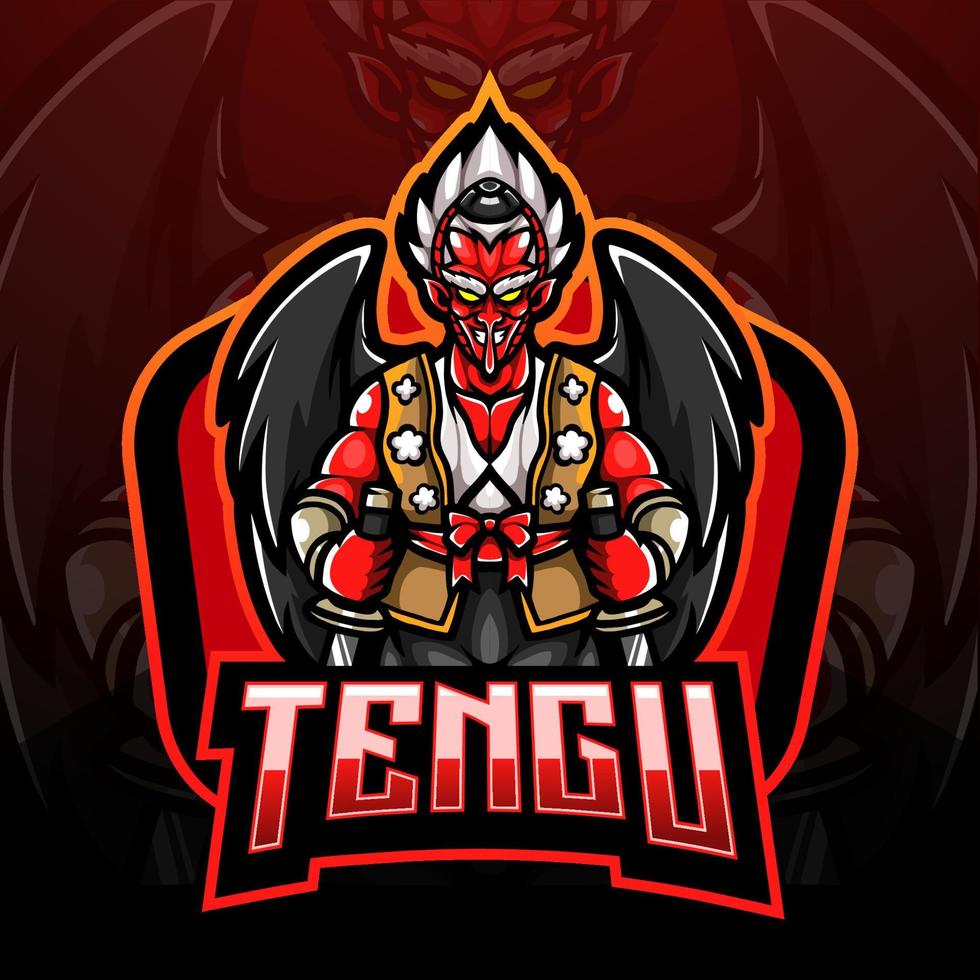 diseño de la mascota del logotipo de tengu esport vector