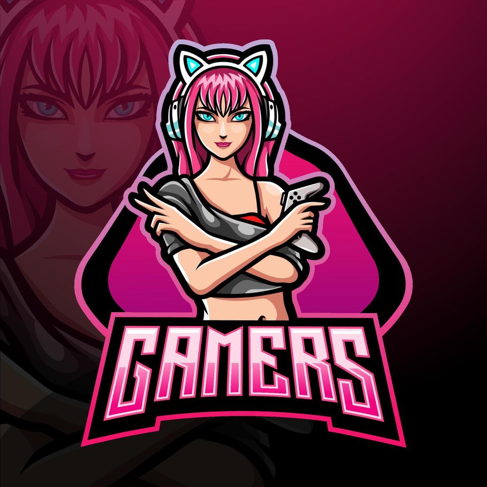 Ladies gamers esport logo mascot design vector