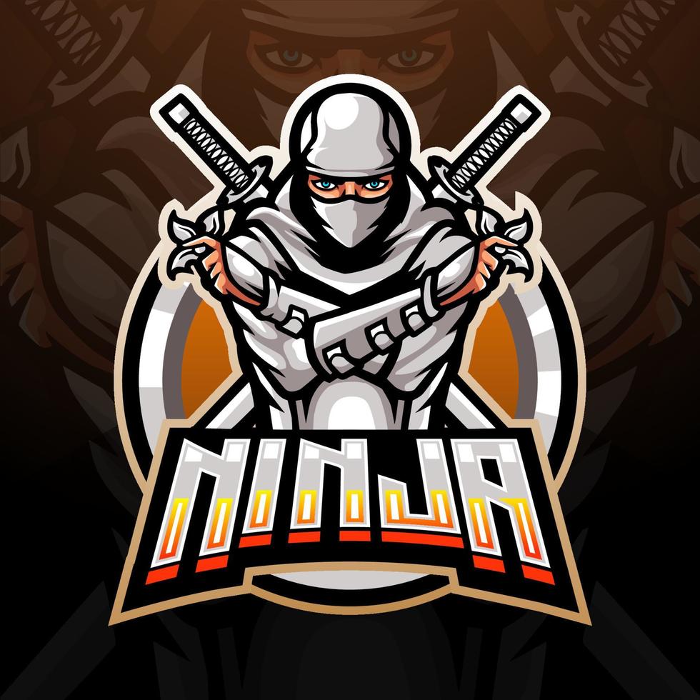 White ninja esport logo mascot design vector