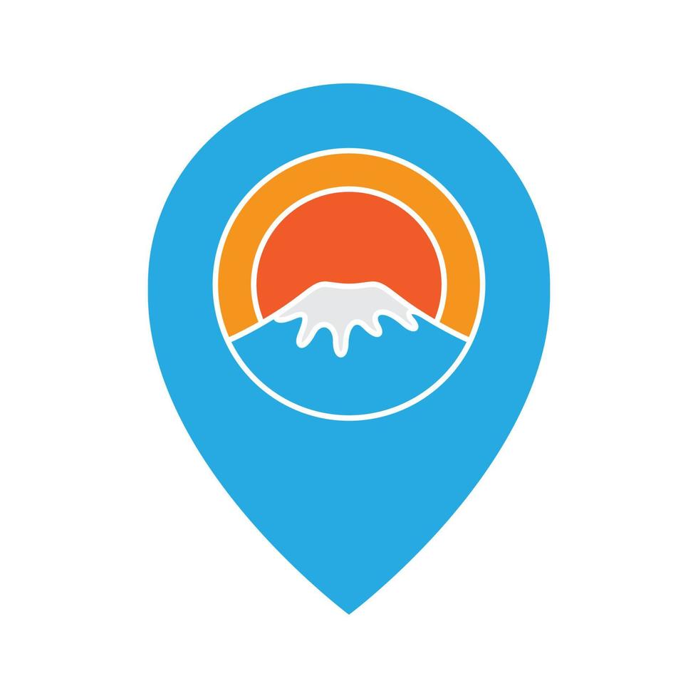 montaña fuji con diseño de logotipo de ubicación de mapa pin, símbolo gráfico vectorial icono ilustración idea creativa vector