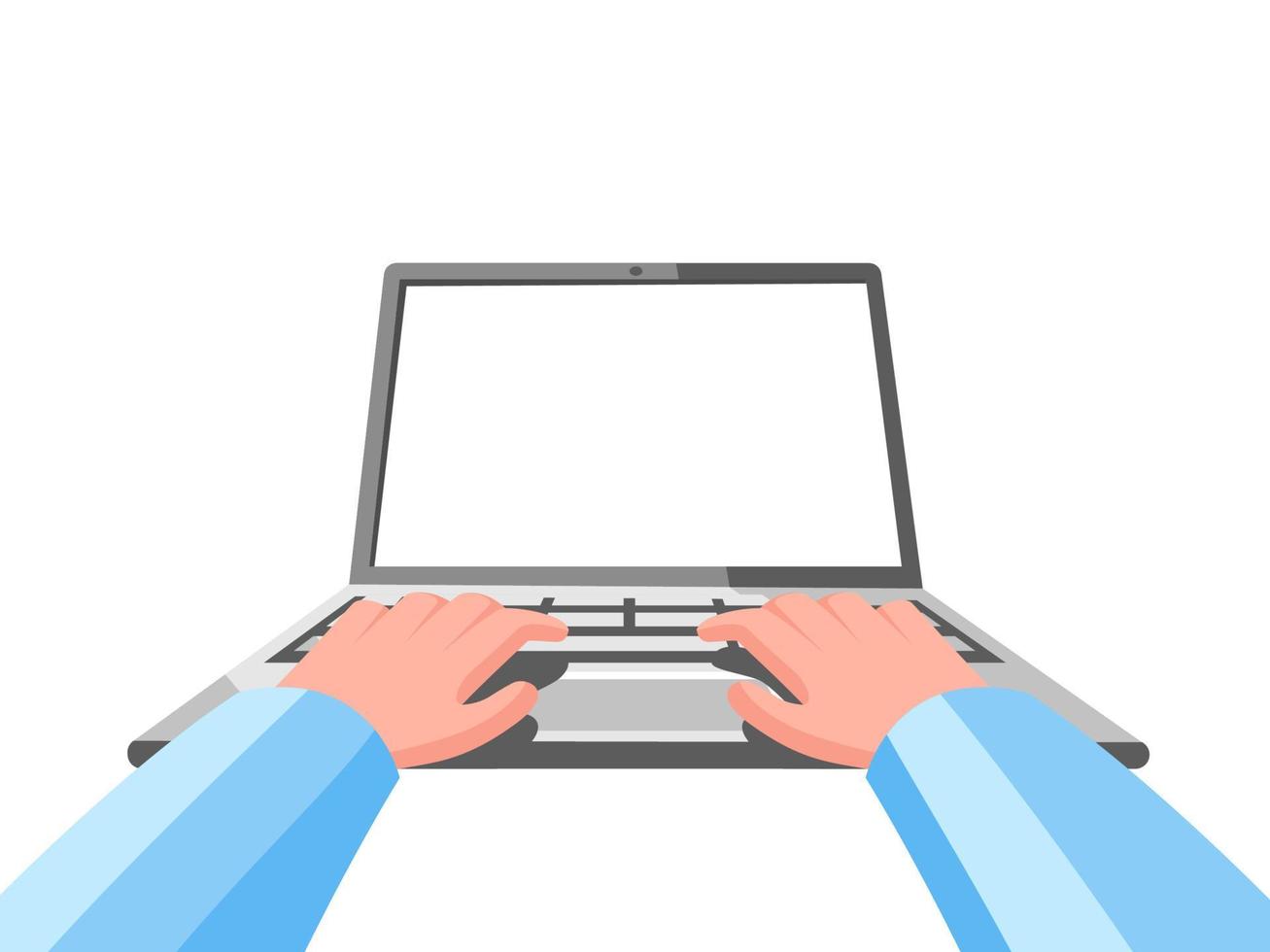 Hands on the laptop vector