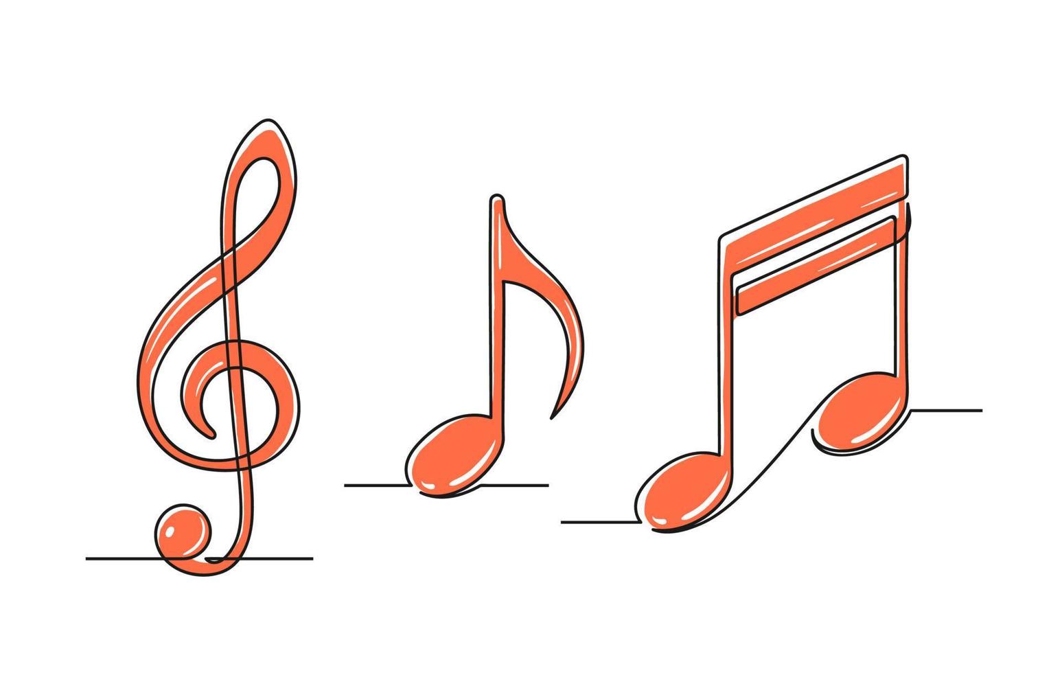 conjunto de dibujo continuo de una línea de notas musicales vector