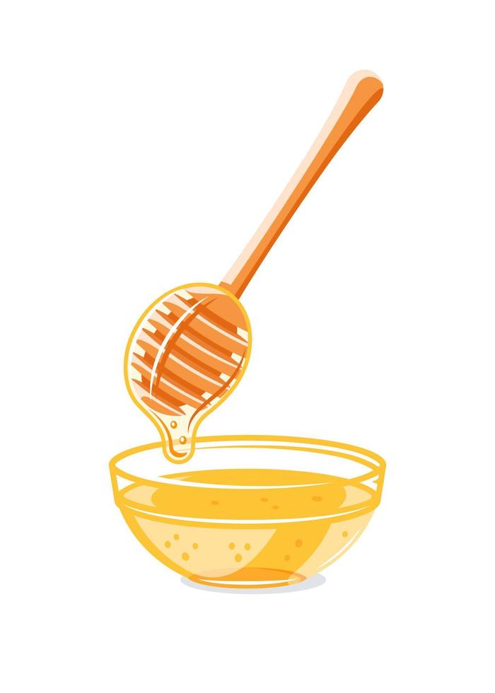 Glass capacity and spoon with drops of honey vector