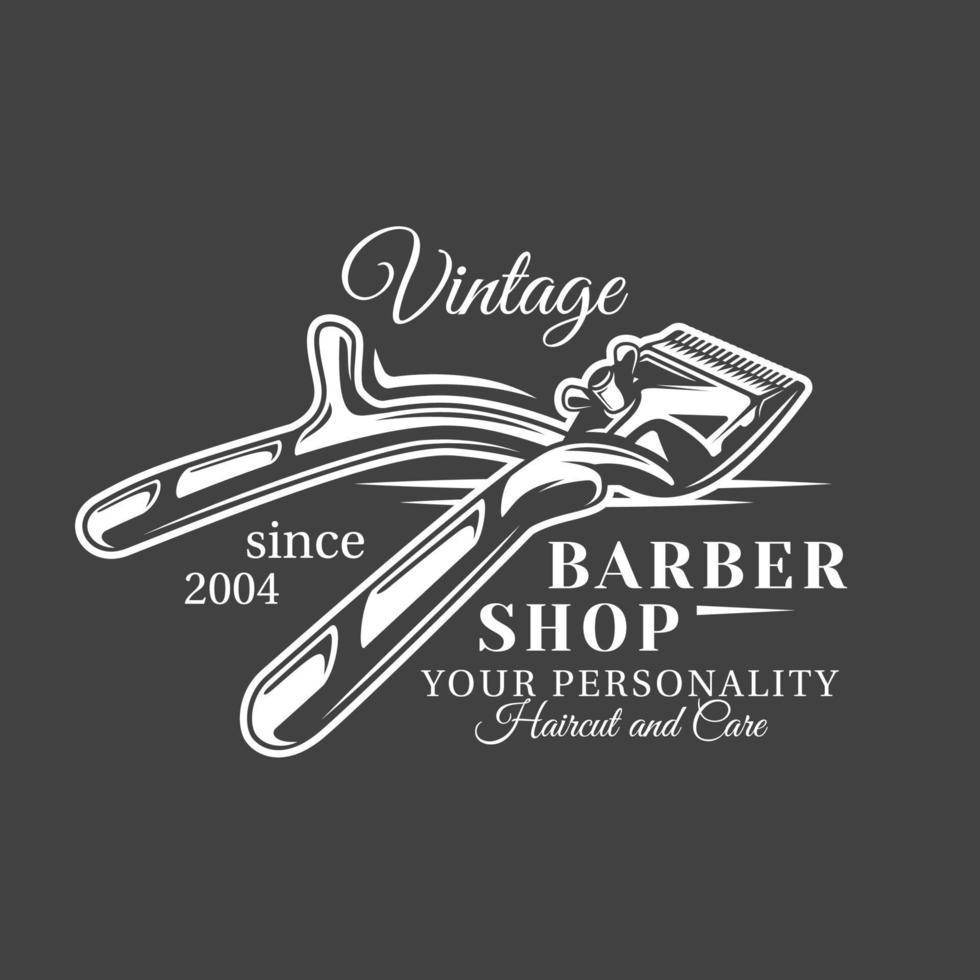 Barbershop label isolated on black background vector