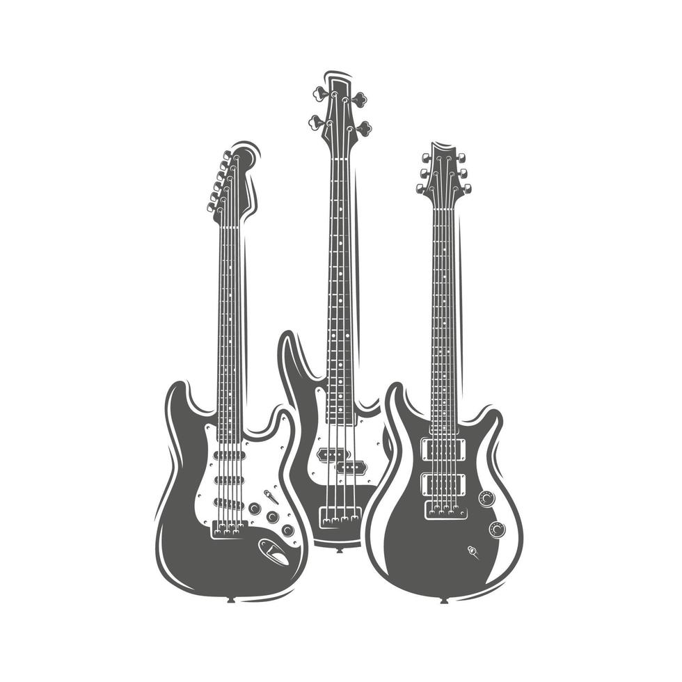 tres guitarras aisladas en un fondo blanco vector