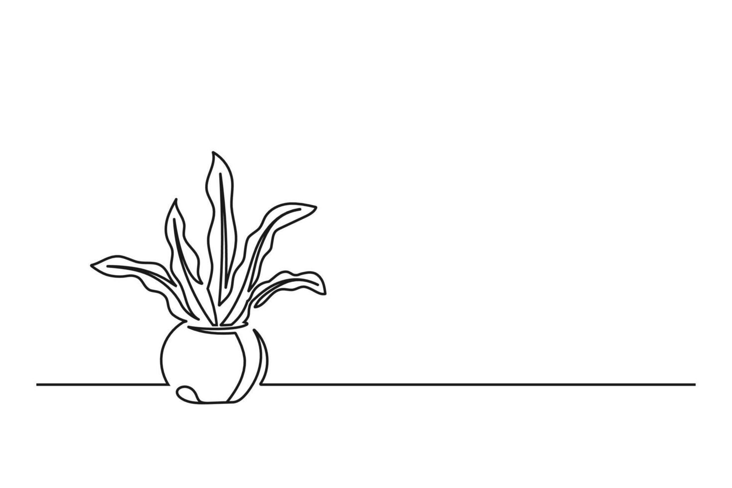 Continuous line drawing of a flower in a pot vector