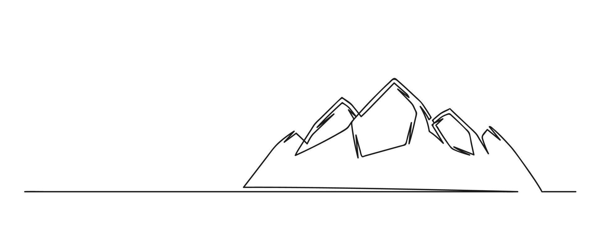 Continuous one line drawing of mountain hills vector