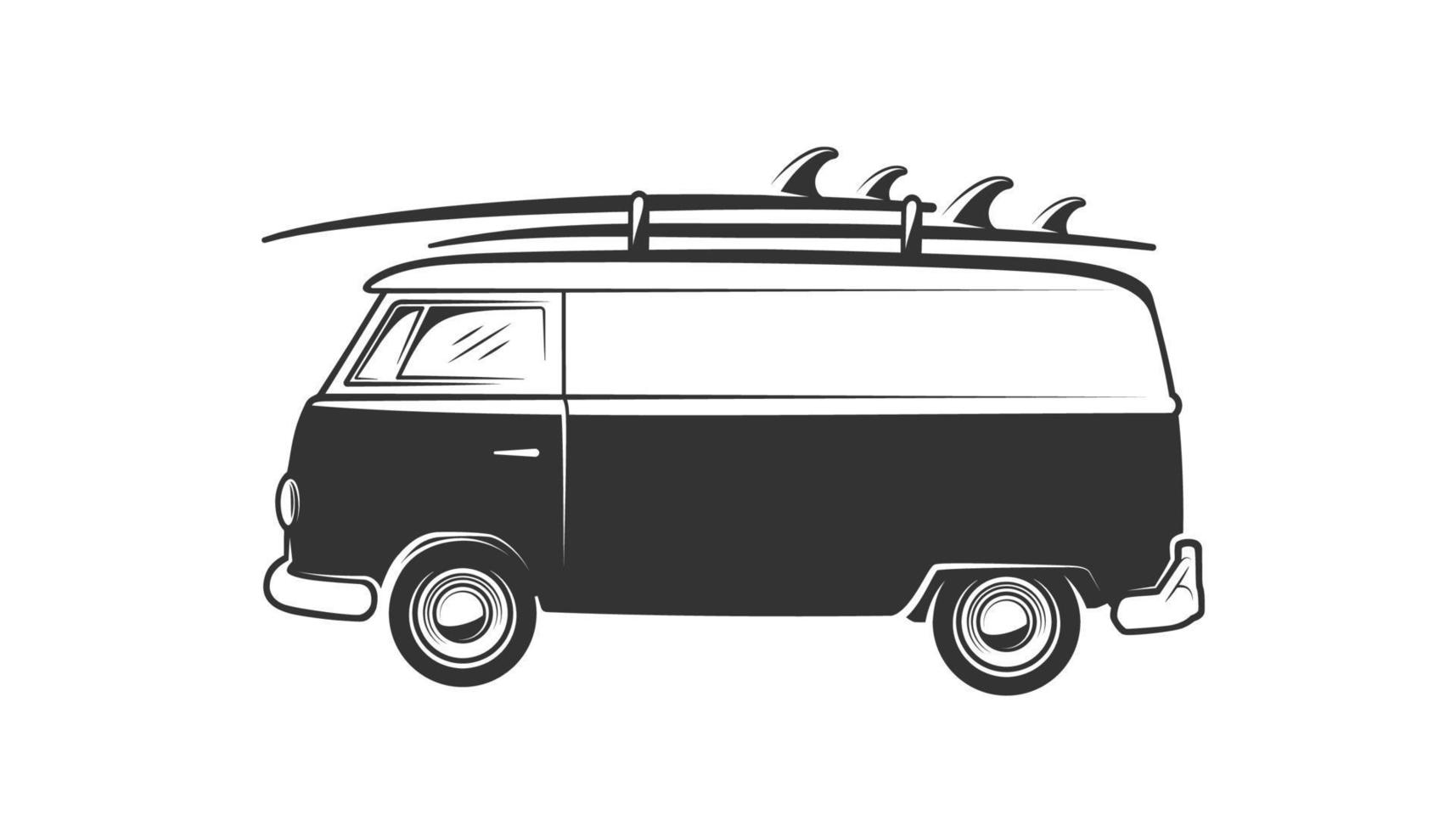 Van with surfboard isolated on white background vector