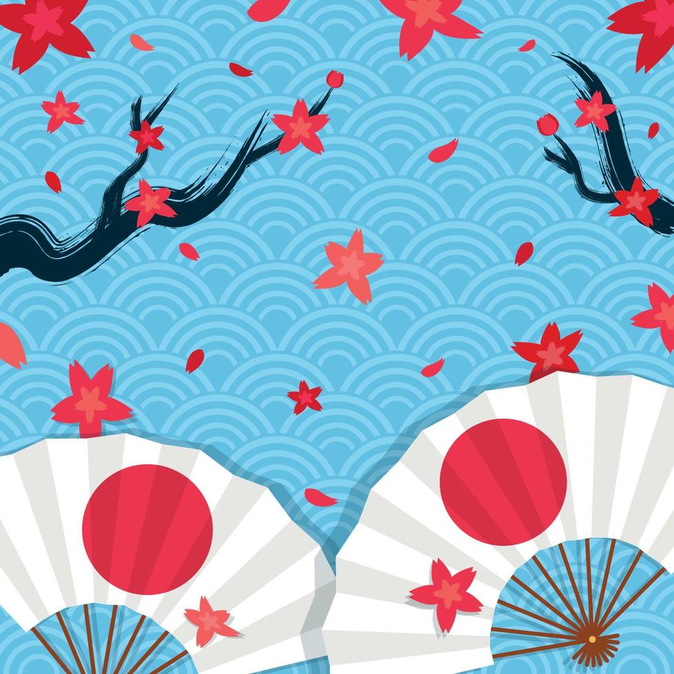 Double Japanese Folding Fans Background vector