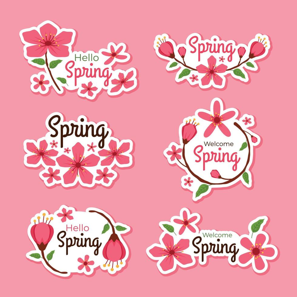 Pink Cherry Blossom Sticker Set vector